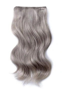Double Wefted Full Head Remy Clip In Human Hair Extensions - Silver/Grey (#SG)