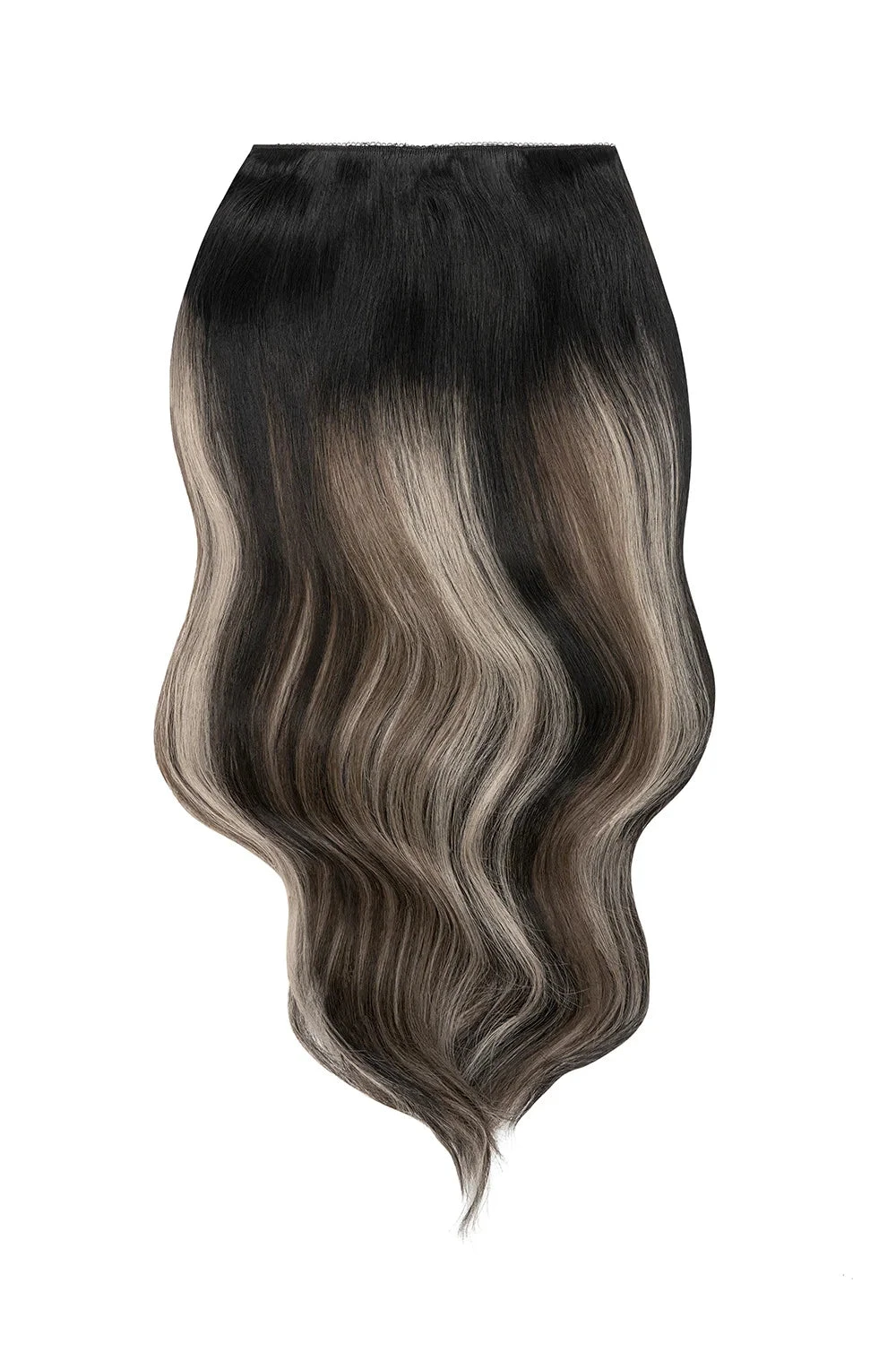 Double Wefted Full Head Remy Clip In Human Hair Extensions - Silver Shadow Balayage